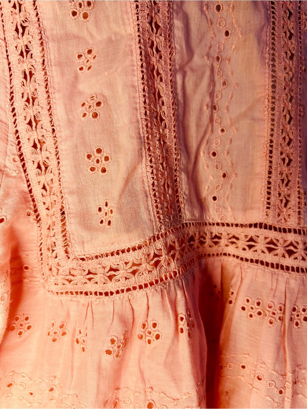 Soft Pink Eyelet Peasant Blouse with Tassel Tie - Picture 9 of 9